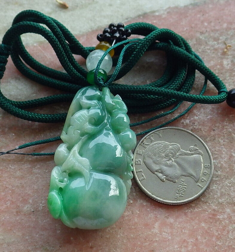 Certified Green Burma 100% Natural A Jade jadeite Pendant Mouse Rat Coin Ruyi Gourd Necklace 发财鼠 633909 TN