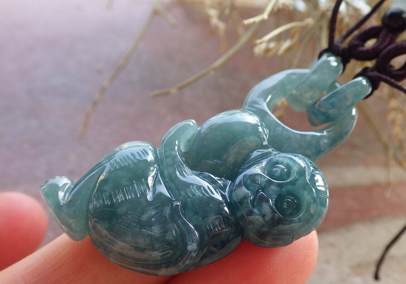 Certified Icy Green Burma 100% Natural A Jade jadeite Pendant Monkey Peach W Ring 猴子 645763 TN