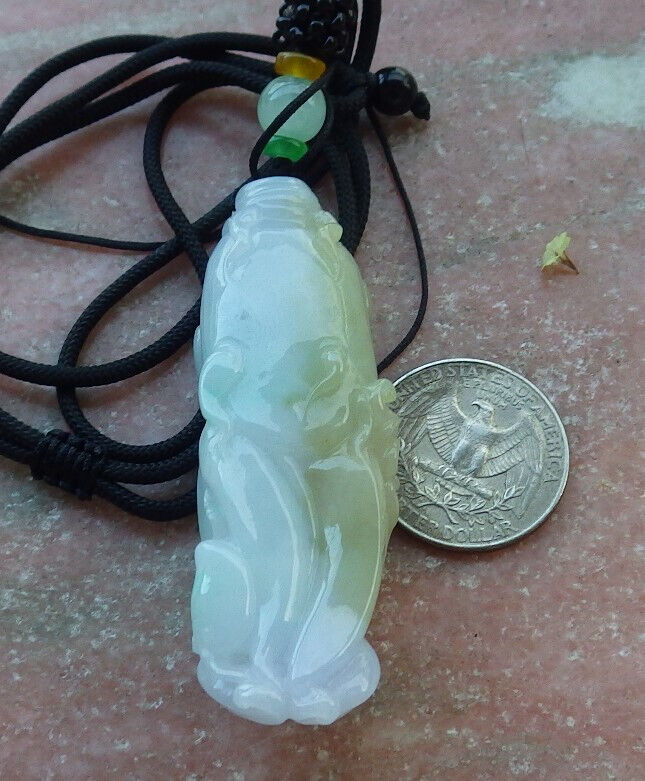 Certified Green Yellow Pale Lavender Burma 100% Natural A Jade jadeite Pendant Bat Ginseng Coin Ruyi Necklace 如意人生 633184 TN