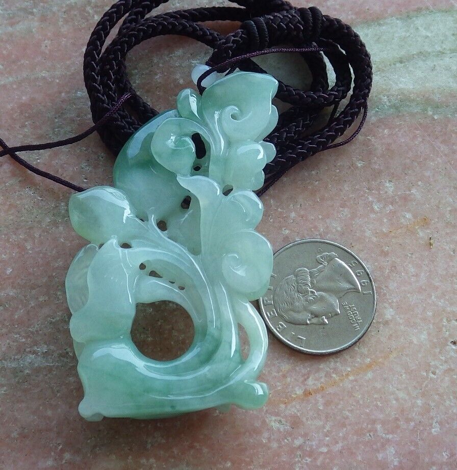 Certified Icy Green Burma 100% Natural A Jade jadeite Pendant Phoenix Peach Lotus Flower Ruyi Necklace 凤凰 574243 TN