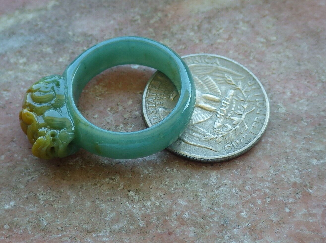 Certified Yellow Green 100% Natural A JADE Jadeite Dragon Pi Xiu RING USA. 9 戒指 529757 TN