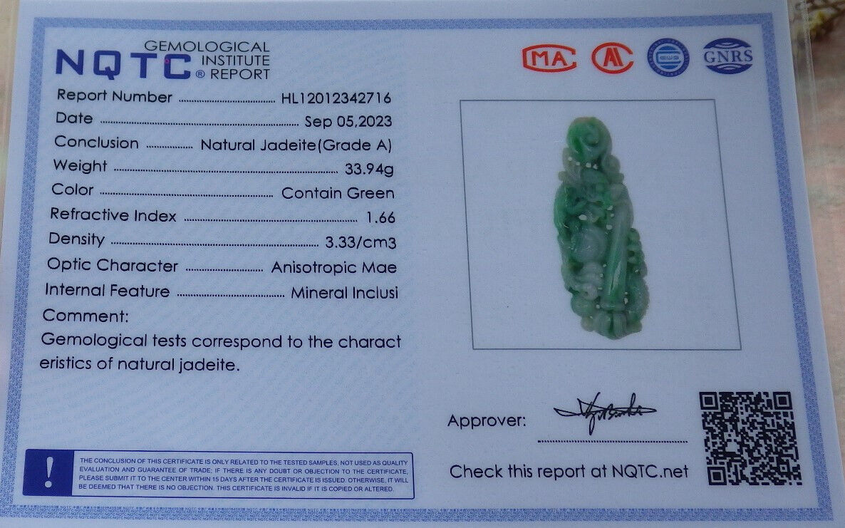 ertified Green Burma 100% Natural A Jade jadeite Pendant Dragon Pen Lotus Flower Necklace 生意兴隆 632975 TN