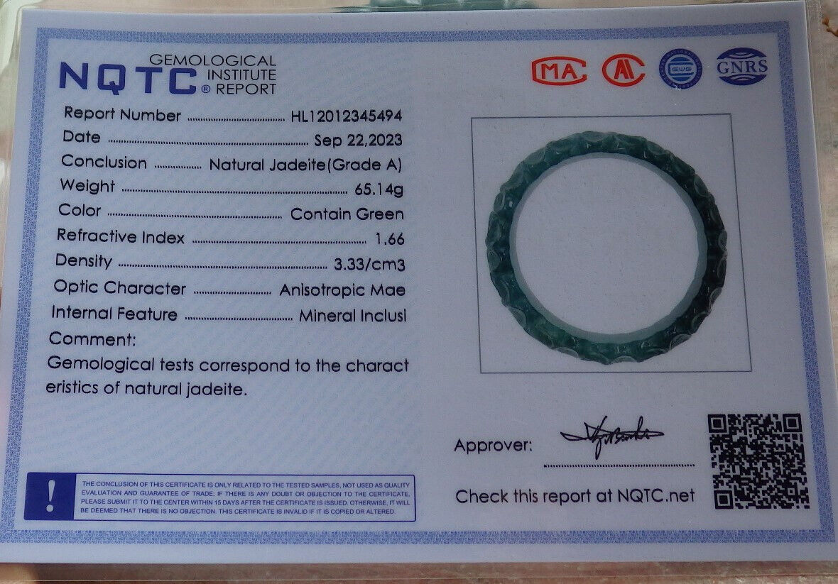 Certified Icy Blue Water Green Burma 100% Natural A JADE Jadeite Flower Bangle Bracelet 64 mm 635331 TN
