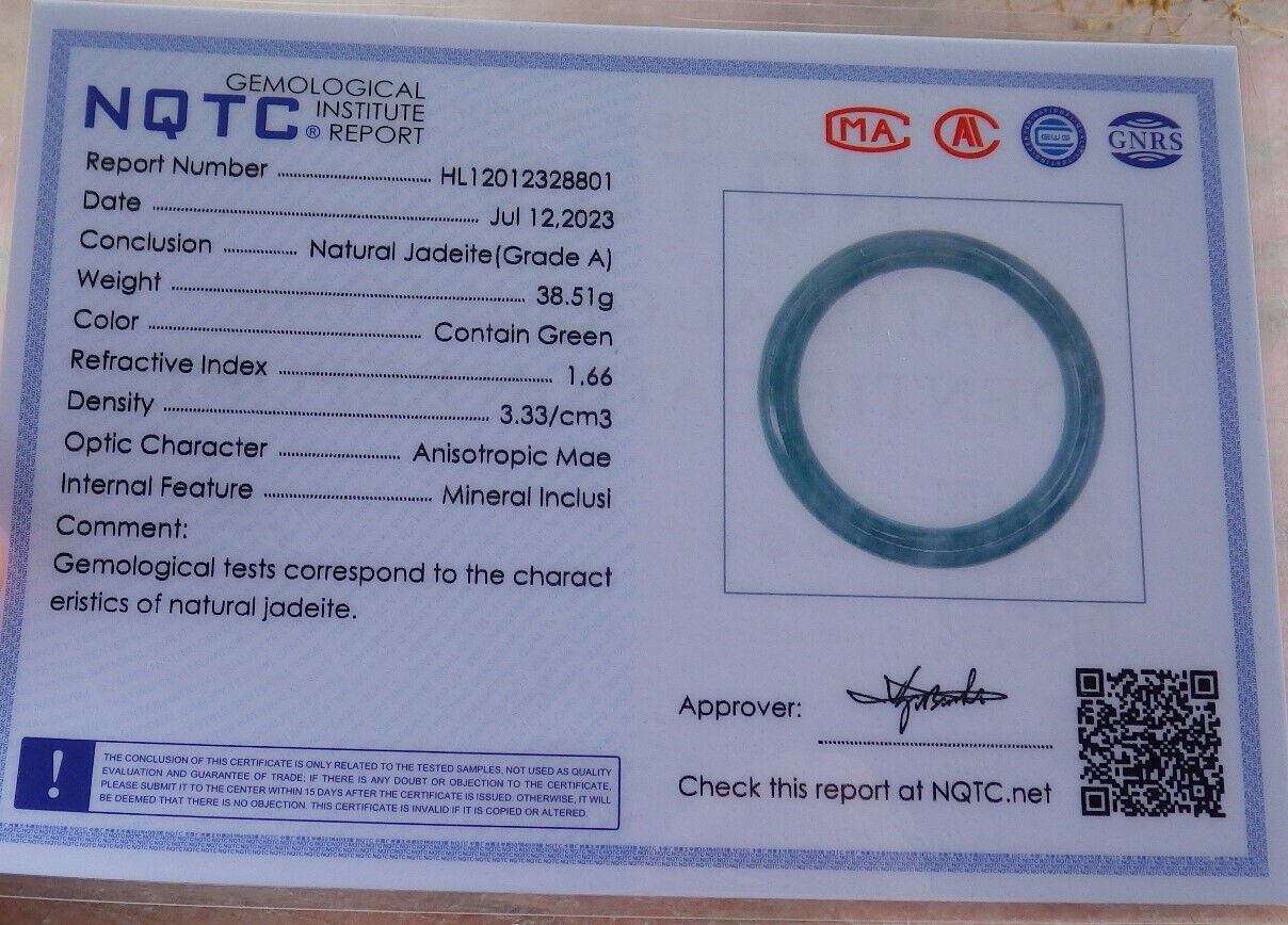Certified Green Burma 100% Natural A JADE Jadeite Circle Bangle Bracelet 57 mm 手镯 636094 TN