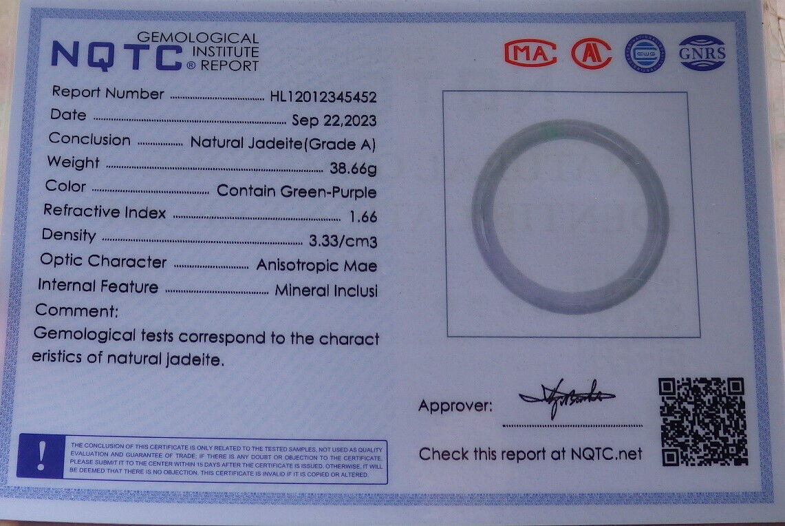 Certified Green Lavender Burma 100% Natural A JADE Jadeite Bangle Bracelet 56 mm 手镯 636071 TN