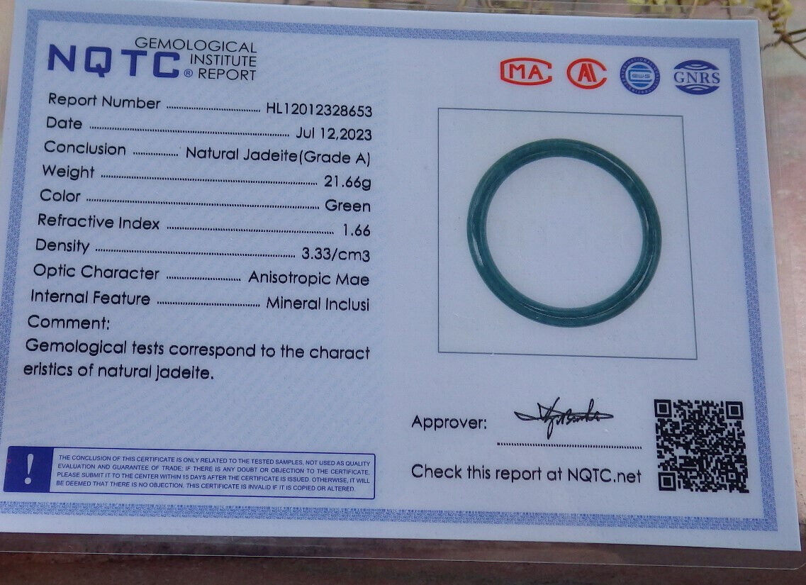 Certified Green Burma 100% Natural A JADE Jadeite Circle Bangle Bracelet 55 mm 手镯 632928 TN