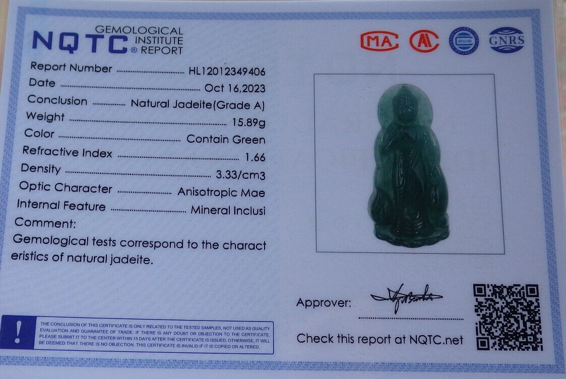 Certified Icy Green Burma 100% Natural A Jade jadeite pendant Sakyamuni Buddha God Lotus Flower Necklace 释迦牟尼 636868 TN