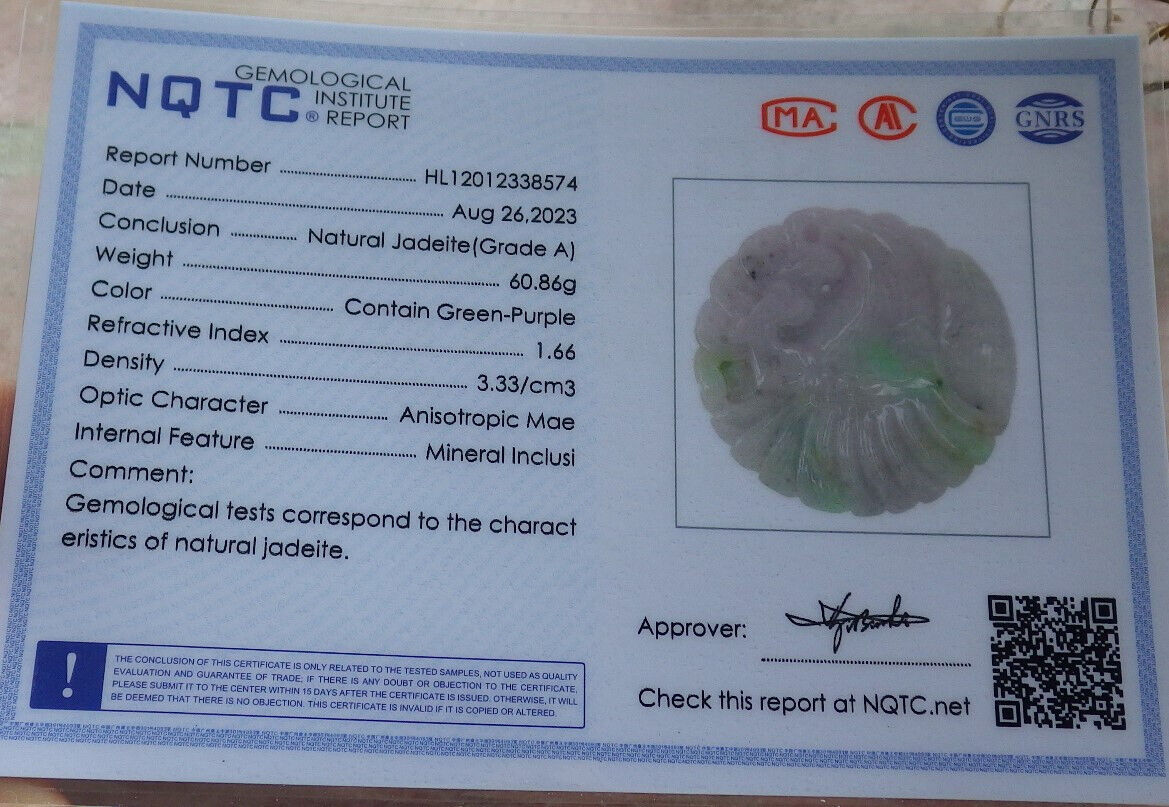 Certified Green Lavender Burma 100% Natural A Jade jadeite Pendant Eagle Snake Coin Necklace 大展宏图 633404 TN