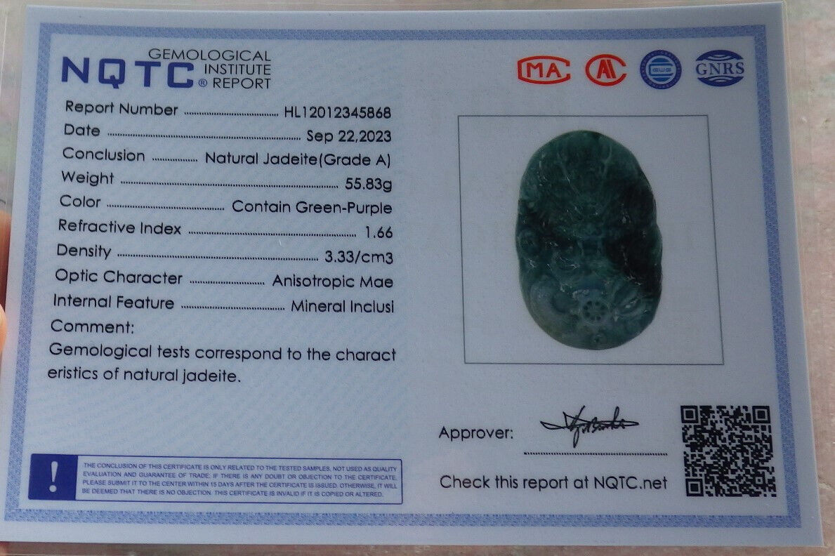 Certified Icy Green Pale Lavender Burma 100% Natural A Jade jadeite Pendant Dragon Bead Necklace 生意兴隆 634245 TN