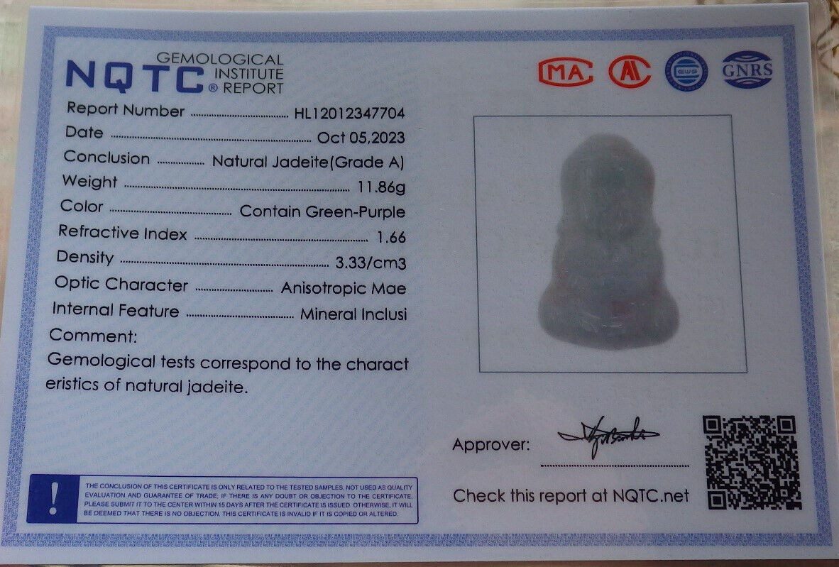 Certified Green Pale Lasvender Burma 100% Natural A Jade jadeite Pendant Sakyamuni Buddha God Necklace 释迦牟尼佛 635381 TN