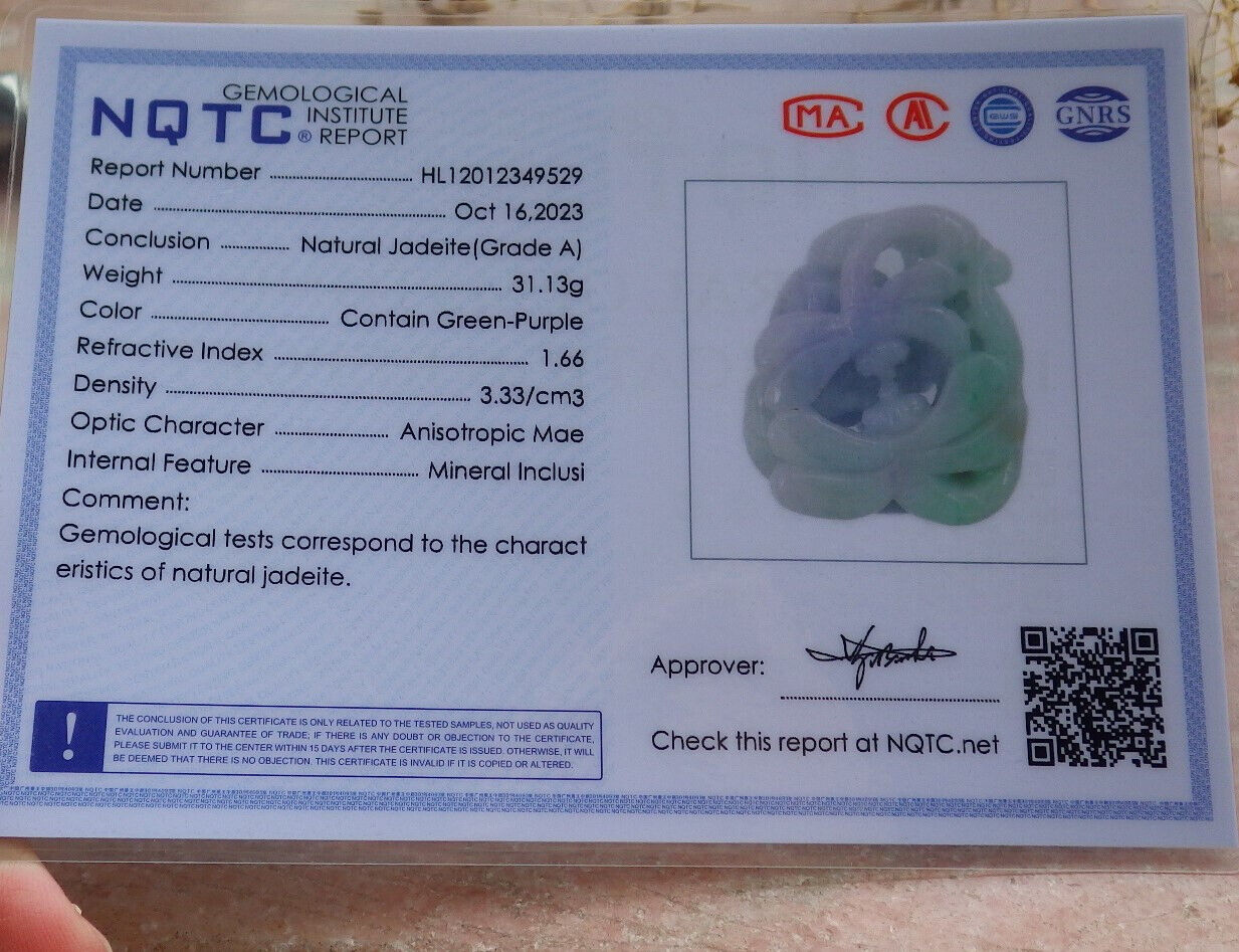 Certified Green Lavender Burma 100% Natural A Jade jadeite Pendant Dragonfly Necklace 蜻蜓 636732 TN