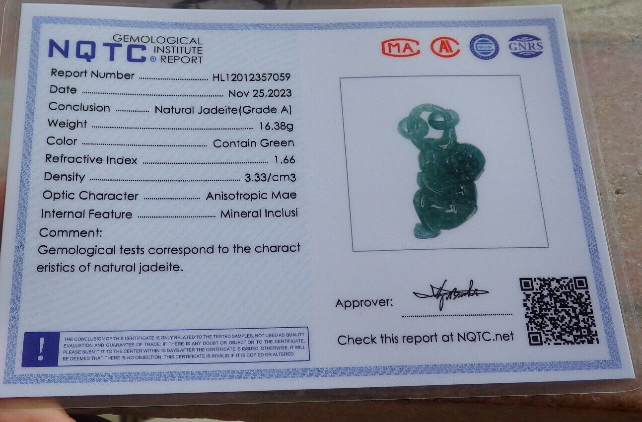 Certified Icy Green Burma 100% Natural A Jade jadeite Pendant Monkey Peach W Ring 猴子 645763 TN