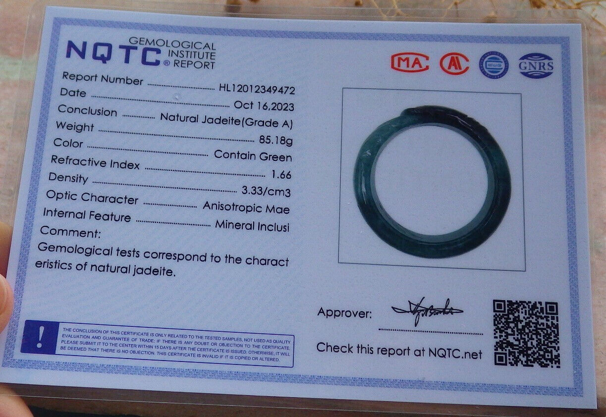 Certified Icy Green Burma 100% Natural A JADE Jadeite Fish Bangle Bracelet 60 mm 手镯 636582 TN