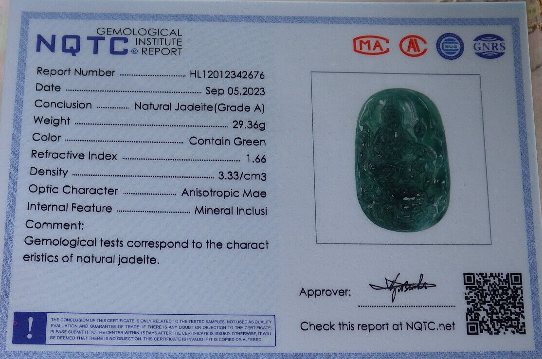 Certified Icy Blue Water Green Burma 100% Natural A Jade jadeite Pendant Guanyin Kwan Yin Dragon Flower Necklace 观音 633868 TN
