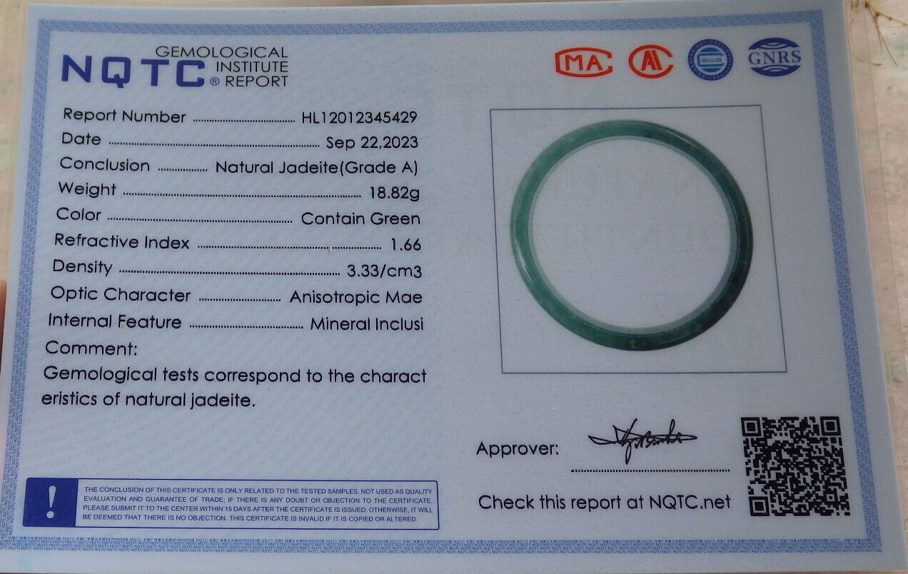 Certified Icy Green Burma 100% Natural A JADE Jadeite Bangle Bracelet 49 mm 手镯 636140 TN