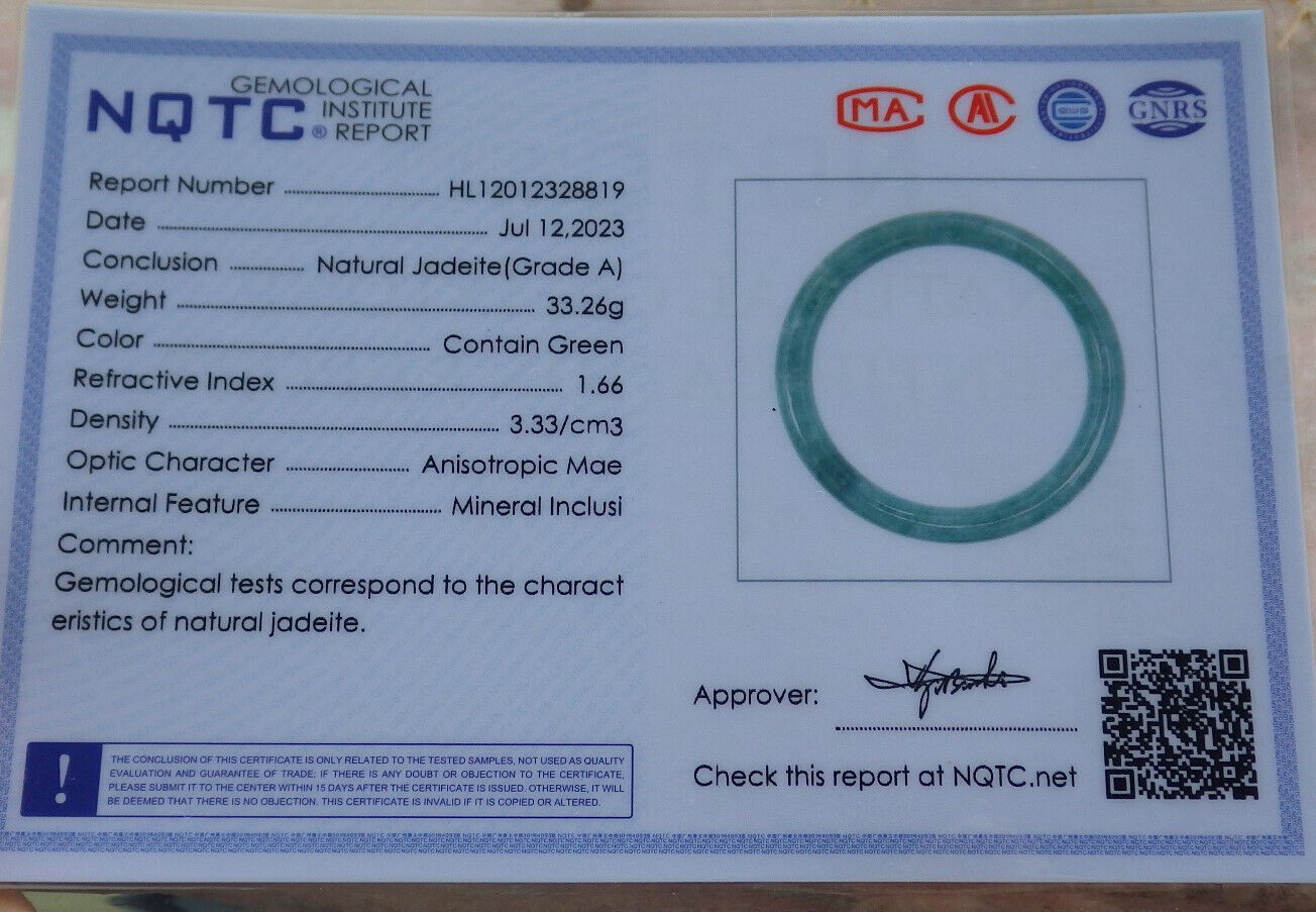 Certified Green Burma 100% Natural A JADE Jadeite Circle Bangle Bracelet 56 mm 手镯 636798 TN