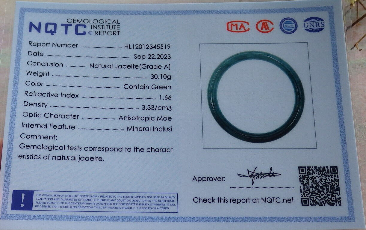 Certified Icy Blue Water Burma 100% Natural A JADE Jadeite Circle Bangle Bracelet 59 mm 手镯 633761 TN