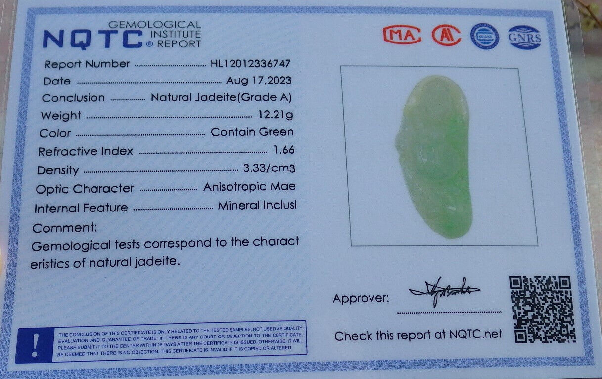 Certified Green Burma 100% Natural A Jade jadeite pendant Happy Buddha God Gourd Necklace 开心佛 632780 TN