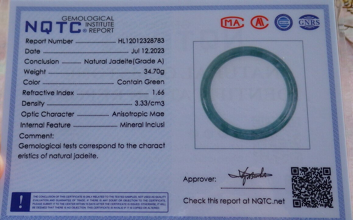 Certified Icy Green Burma 100% Natural A JADE Jadeite Circle Bangle Bracelet 60 mm 手镯 633276 TN