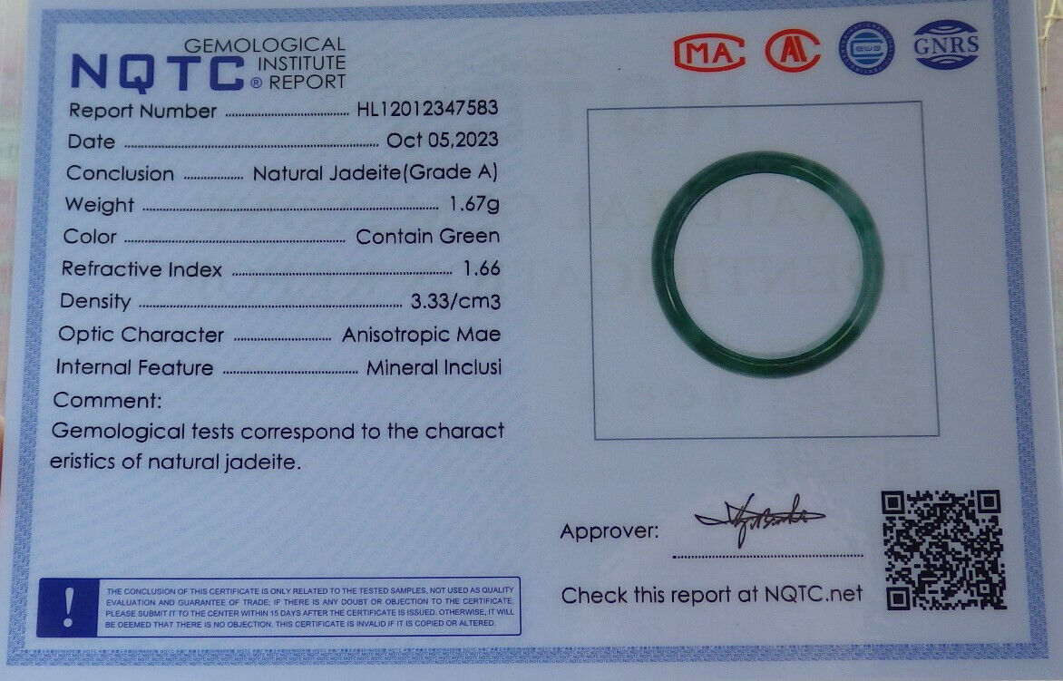 Certified Icy Green Burma 100% Natural A JADE Jadeite Circle RING USA. 7 戒指 635817 TN