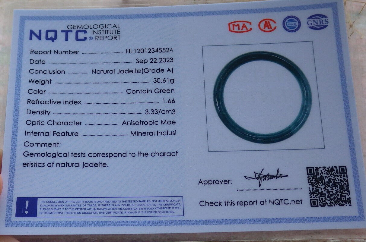 Certified Icy Green Burma 100% Natural A JADE Jadeite Circle Bangle Bracelet 57 mm 手镯 636473 TN
