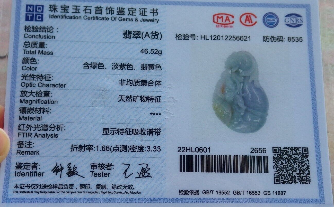 Certified Green Burma 100% Natural A Jade jadeite Pendant Fish Sea Shell Lotus Flower Necklace 574225 TN