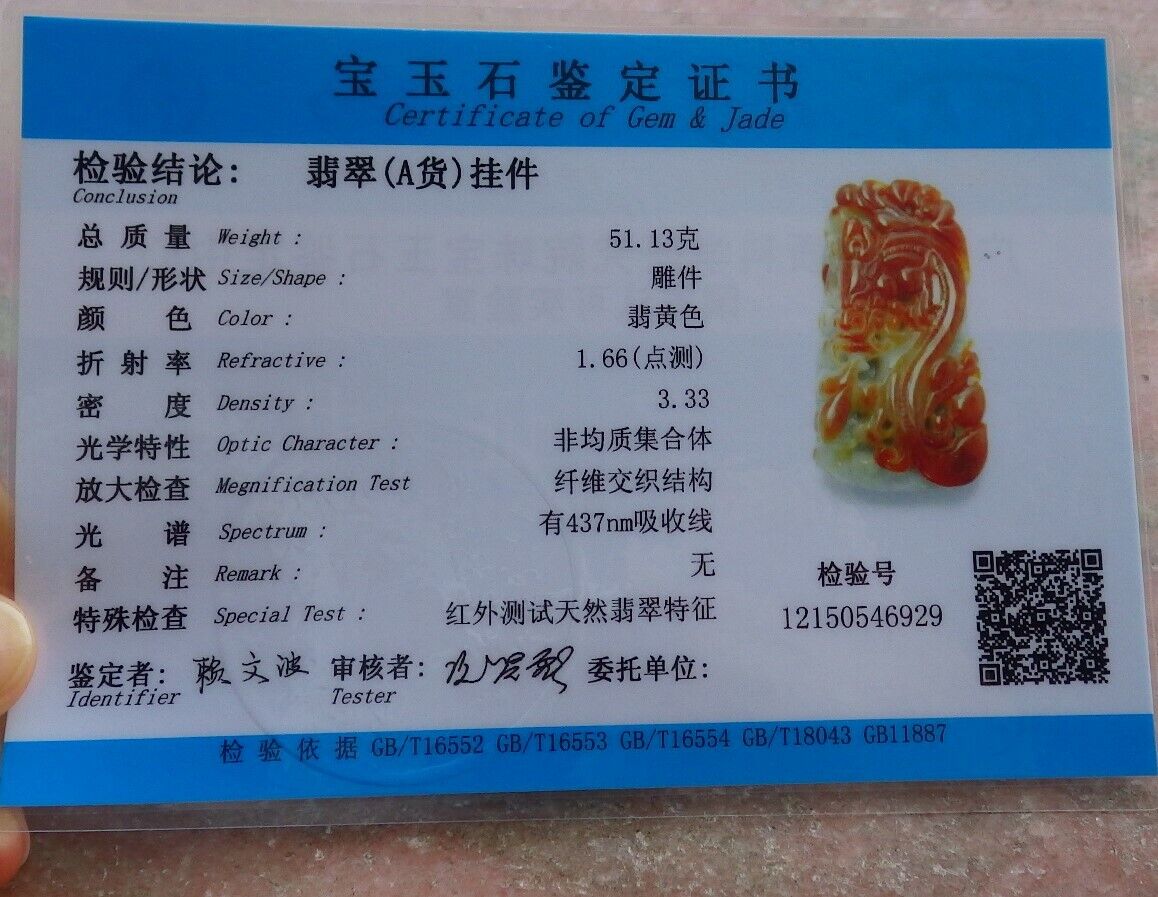 Certified Red 100% Natural A Jade jadeite Pendant Dragon Bat Lotus Leaf Necklace 龙 526231 TN