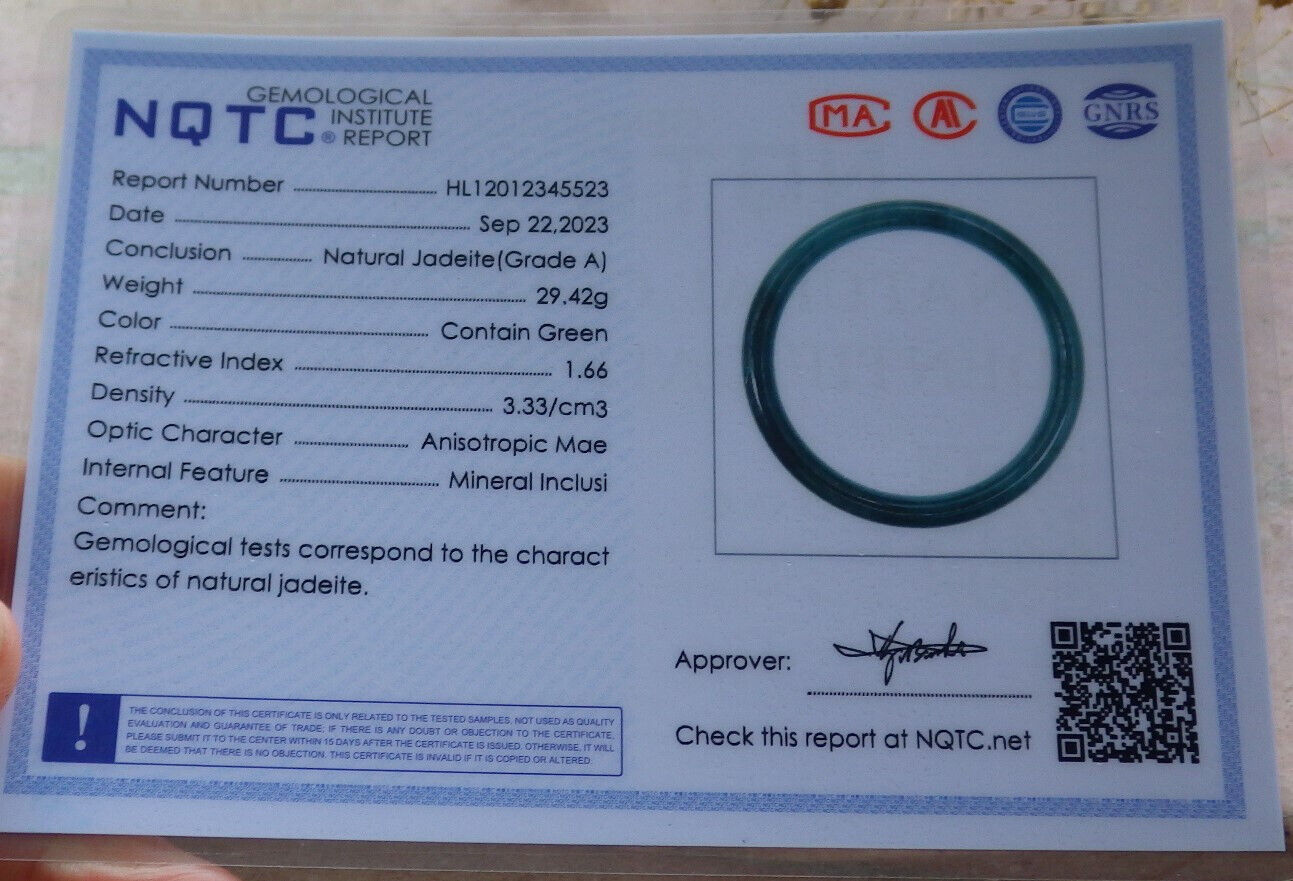 Certified Icy Green Burma 100% Natural A JADE Jadeite Circle Bangle Bracelet 59 mm 手镯 636446 TN