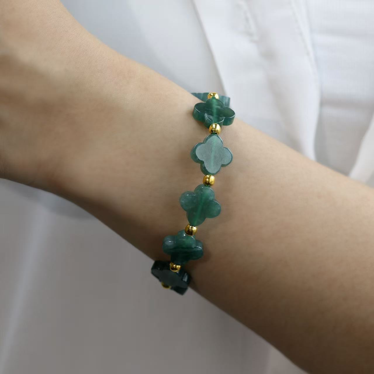 The Lucky clover Bead Bracelet 100% Natural Jade Jadeite With Certificated