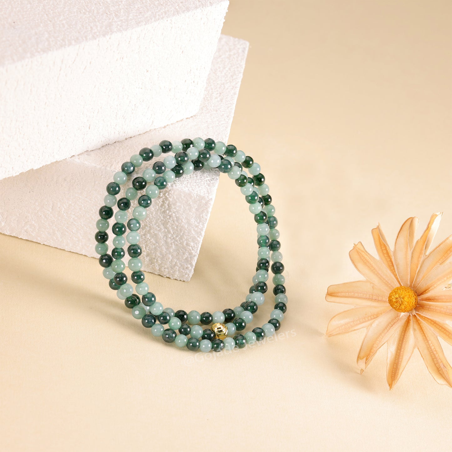 The 100% Natural Blue Bead Jade Jadeite Necklace (Gold-Plated) b13