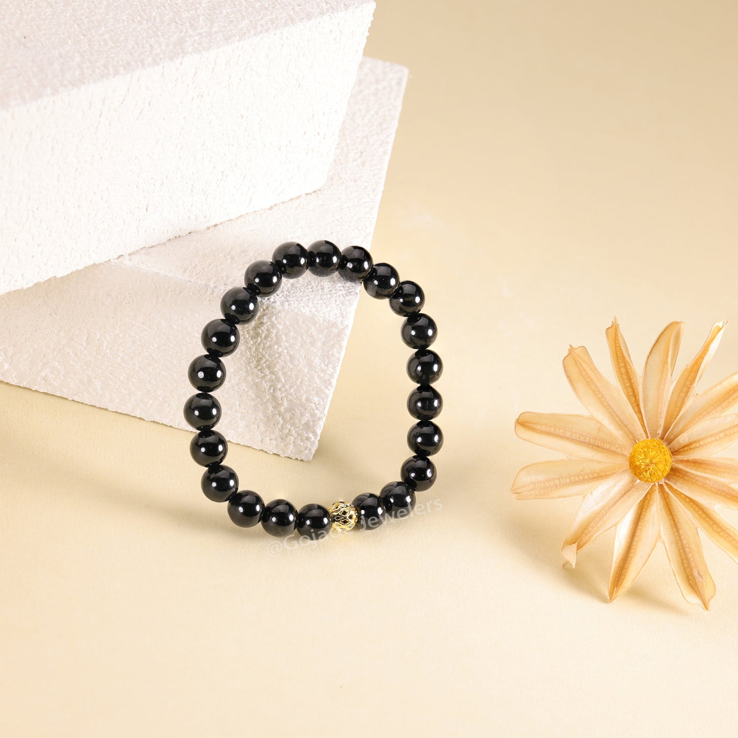 The 100% Natural Black Bead Jade Jadeite Bracelet (Gold-Plated) b26