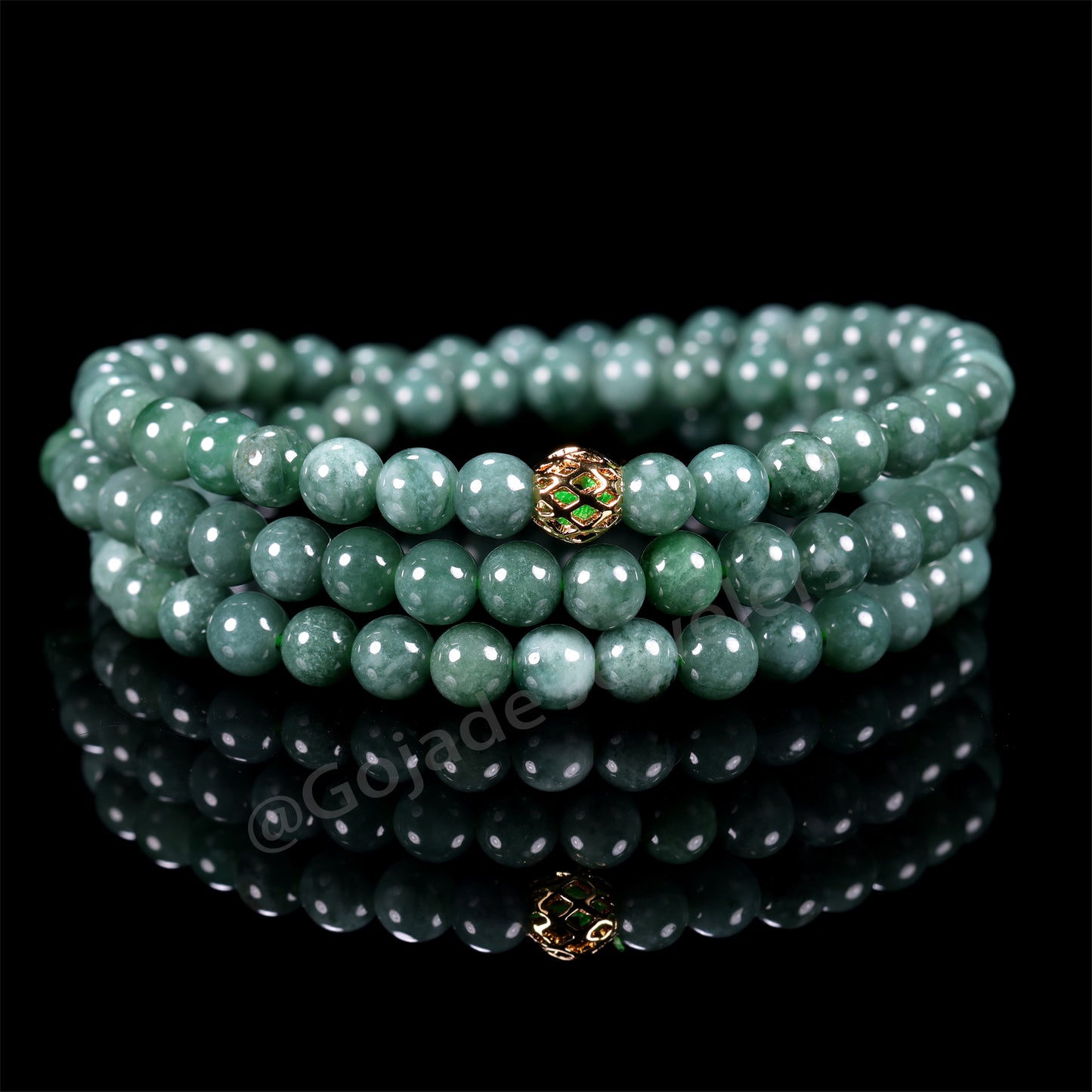 The 100% Natural Blue Bead Jade Jadeite Necklace (Gold-Plated) b1