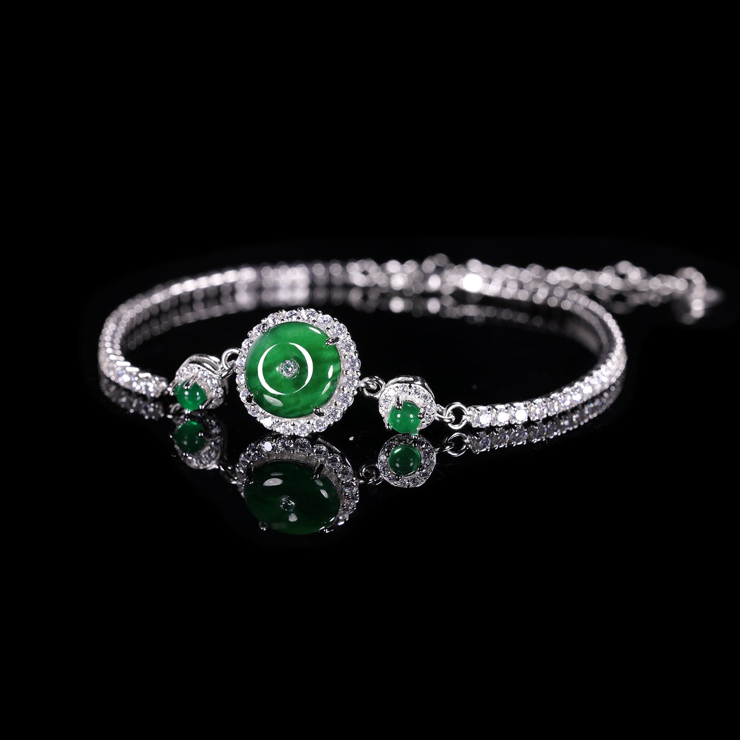 The Bracelet S925 Silver With Burma Natural jade (Pinan Button Style)