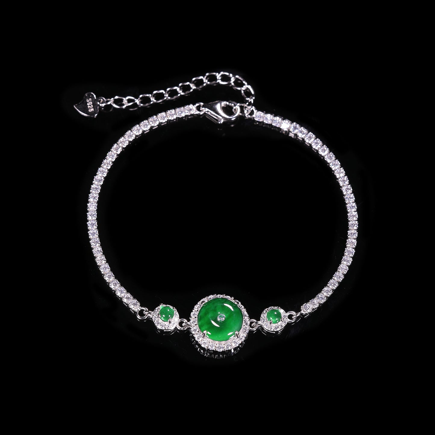 The Bracelet S925 Silver With Burma Natural jade (Pinan Button Style)