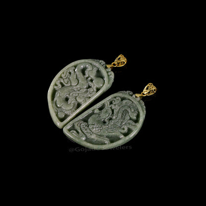 The Dragon & Phoenix Jadeite 100% Natural Burma Jade Jadeite With Certificated (S925 Silver Buckle)