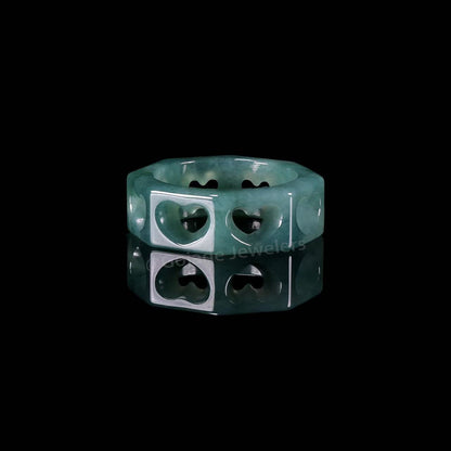 Certified Icy Blue Heart Ring Burma 100% Natural A JADE Jadeite Circle RING 心心戒指 US