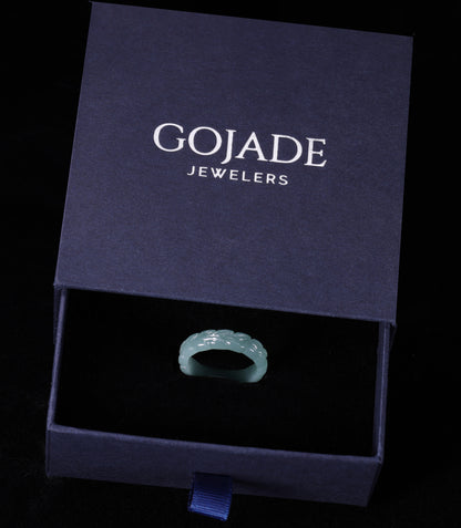 Certified Icy Blue leaf Burma 100% Natural A JADE Jadeite Circle RING 戒指 100003