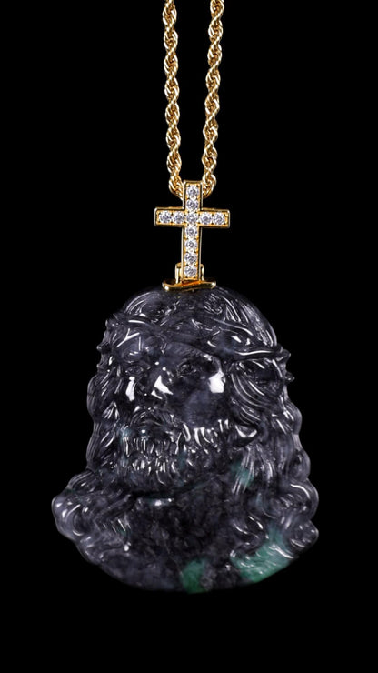 The Jesus Cross Jadeite 100% Natural Burma Jade Jadeite With Certificated (S925 Silver Buckle 18K Gold Plated) a59