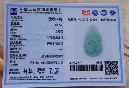 Certified Green 100% Natural A Jade jadeite pendant Guanyin Kwan Yin Lotus Flower Necklace 观音 519948  TN
