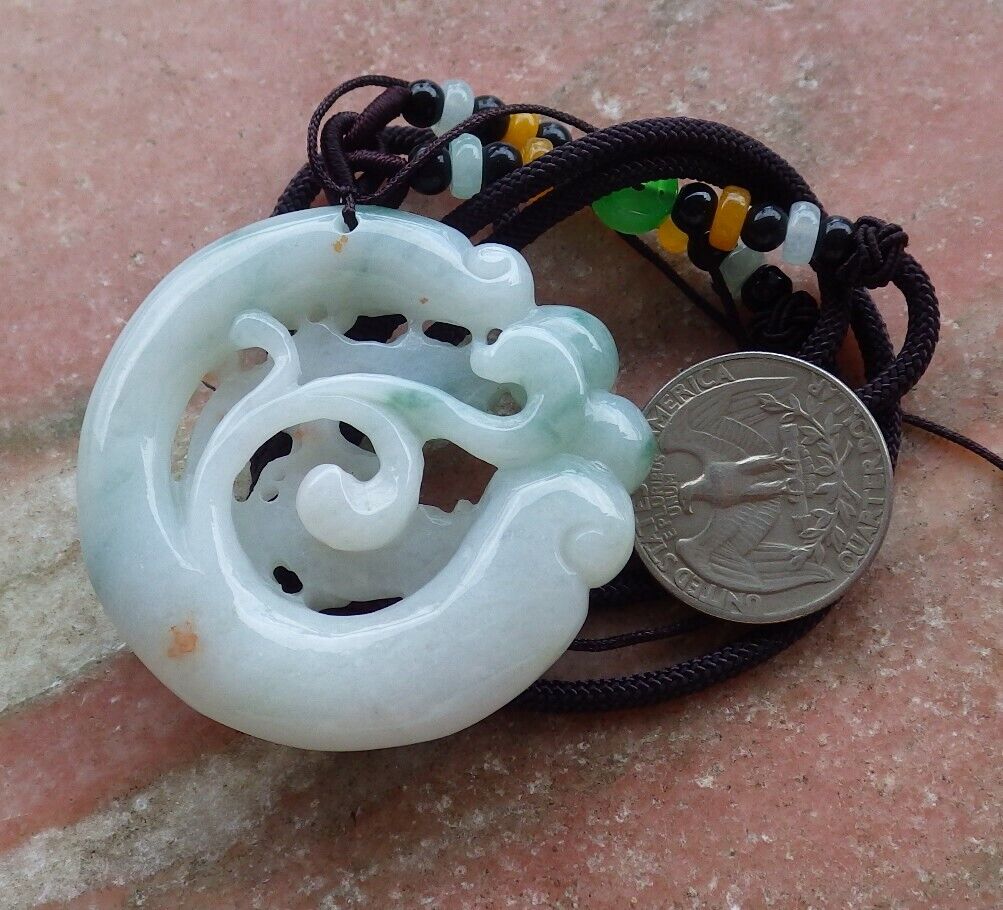 Certified Green 100% Natural A Jade jadeite Pendant Deer Peach Lotus Flower Ruyi Necklace 梅花鹿 526039  TN