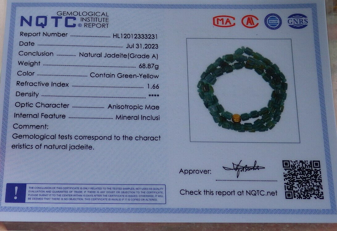 Certified Icy Yellow 100% A JADE Jadeite Beads Circle Necklace 25 inches 617558 TN