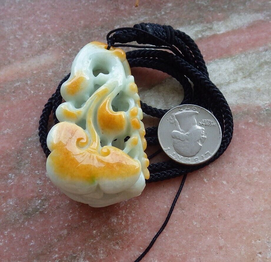 Certified Yellow Green 100% Natural A Jade jadeite Pendant Deer Flower Ruyi Necklace 梅花鹿 526346  TN