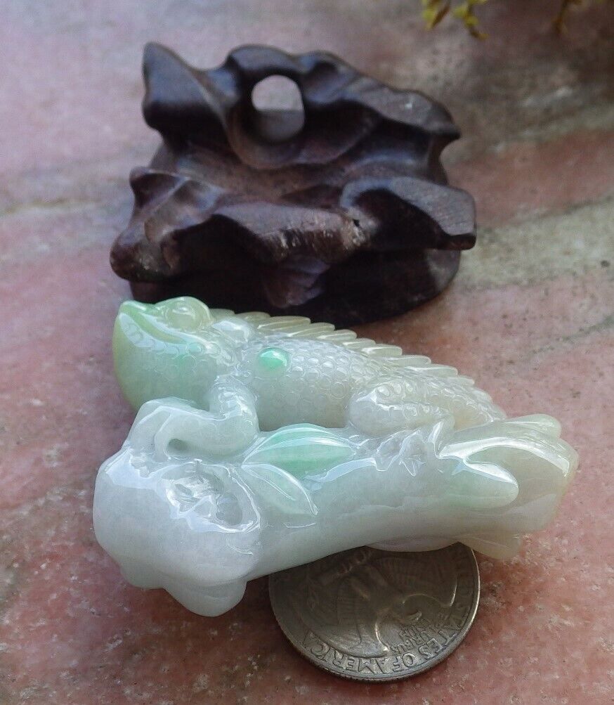 Certified Green Yellow 100% Natural A Jade jadeite Display Dragon Lizard Tree Lotus Flower Ruyi 龙蜥蜴 524133  TN