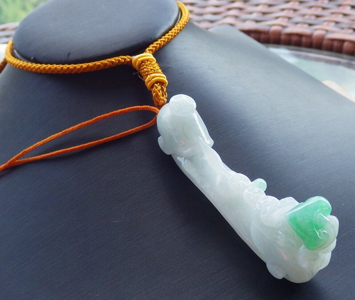 Certified Green 100% Natural A Jade jadeite pendant Frog Toad Ruyi Money Coin Necklace 风水蟾 520245  TN