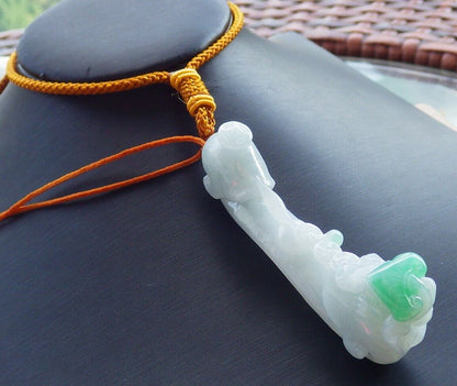 Certified Green 100% Natural A Jade jadeite pendant Frog Toad Ruyi Money Coin Necklace 风水蟾 520245  TN