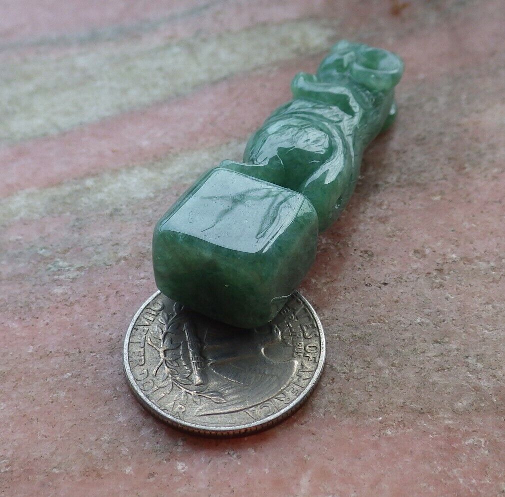 Certified Green 100% Natural A Jade jadeite Display Mouse Rat Yuan Bao Chop Seal 印章 526183  tn