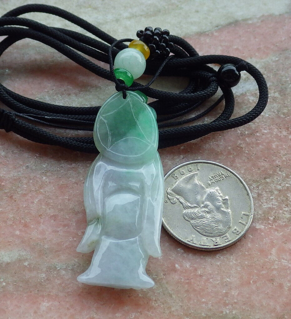 Certified Green Burma 100% Natural A Jade jadeite Pendant Longevity God Peach Necklace 寿星公 635522  TN