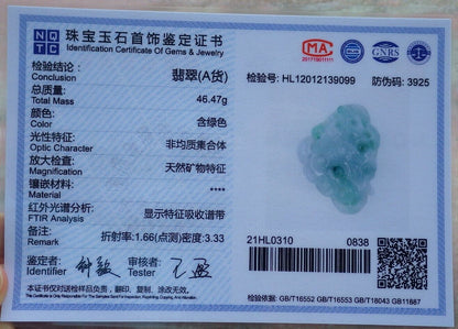 Certified Green 100% Natural A Jade jadeite Pendant Frog Toad Lotus Flower Necklace 金蟾 花开富贵 519629  TN