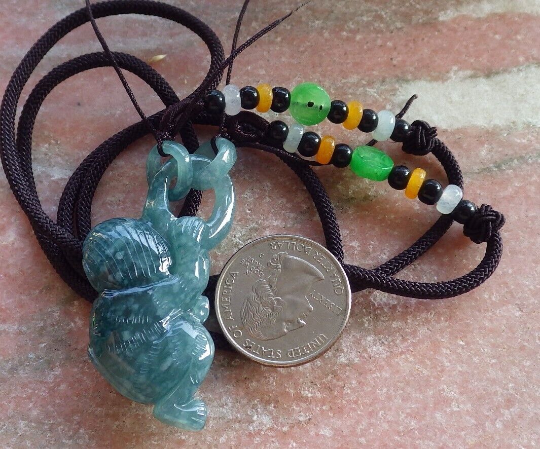 Certified Icy Green Burma 100% Natural A Jade jadeite Pendant Monkey Peach W Ring 猴子 645763 TN