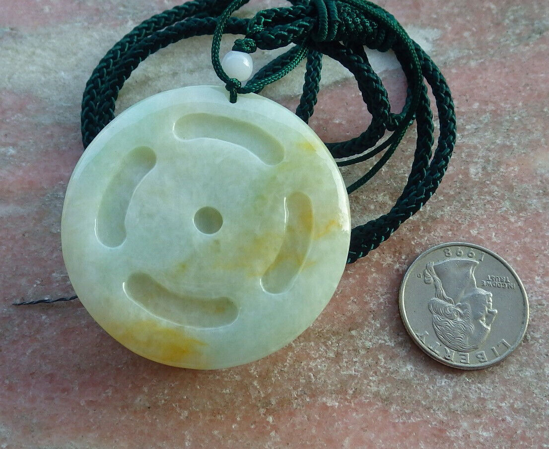 Certified Yellow Green Burma 100% Natural A Jade jadeite Pendant Dragon Pi Xiu Money Coin Ruyi Necklace 风水貔貅 634127  TN